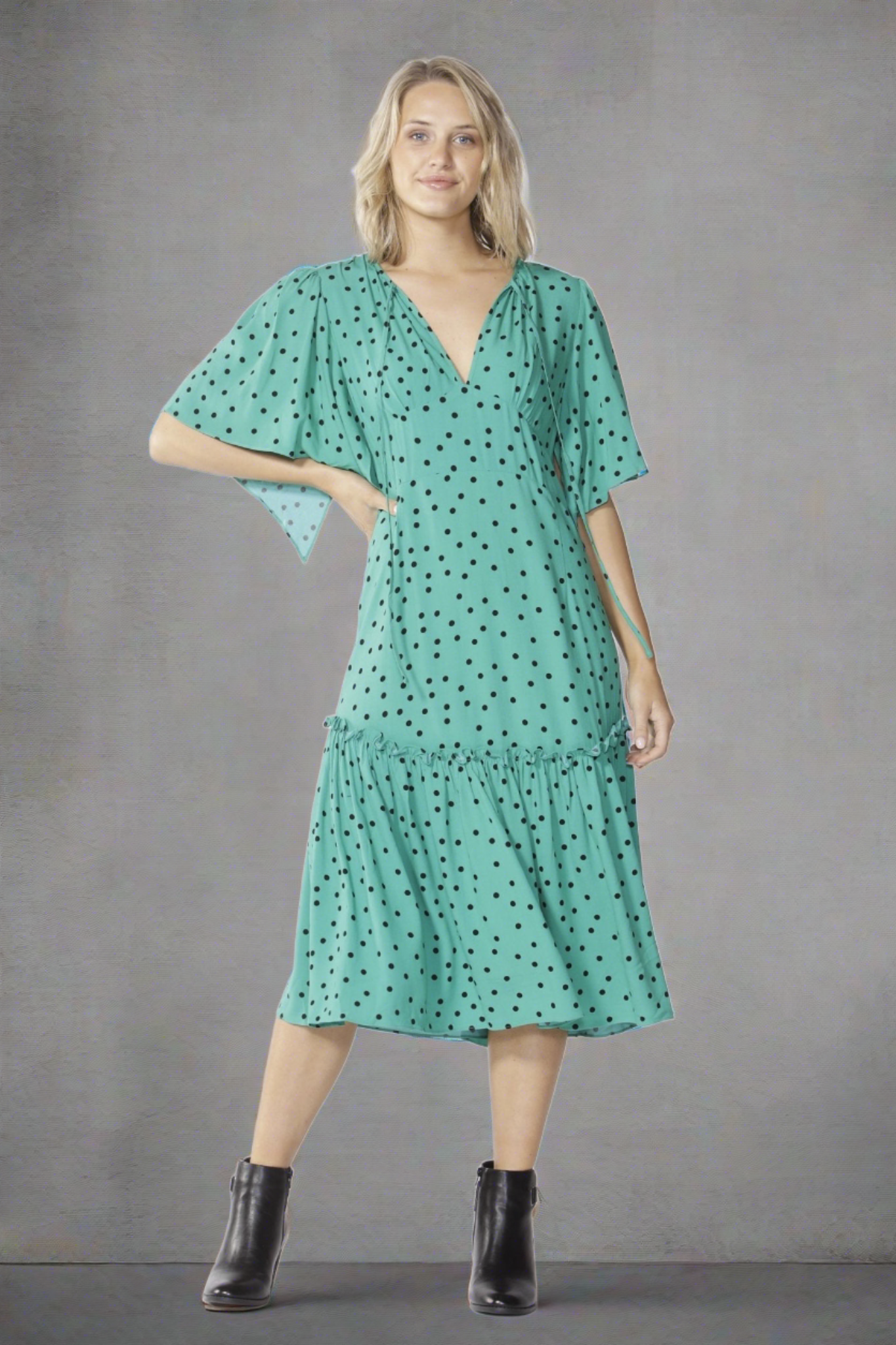 Ophelia Midi Dress in Green Dot | Fate & Becker