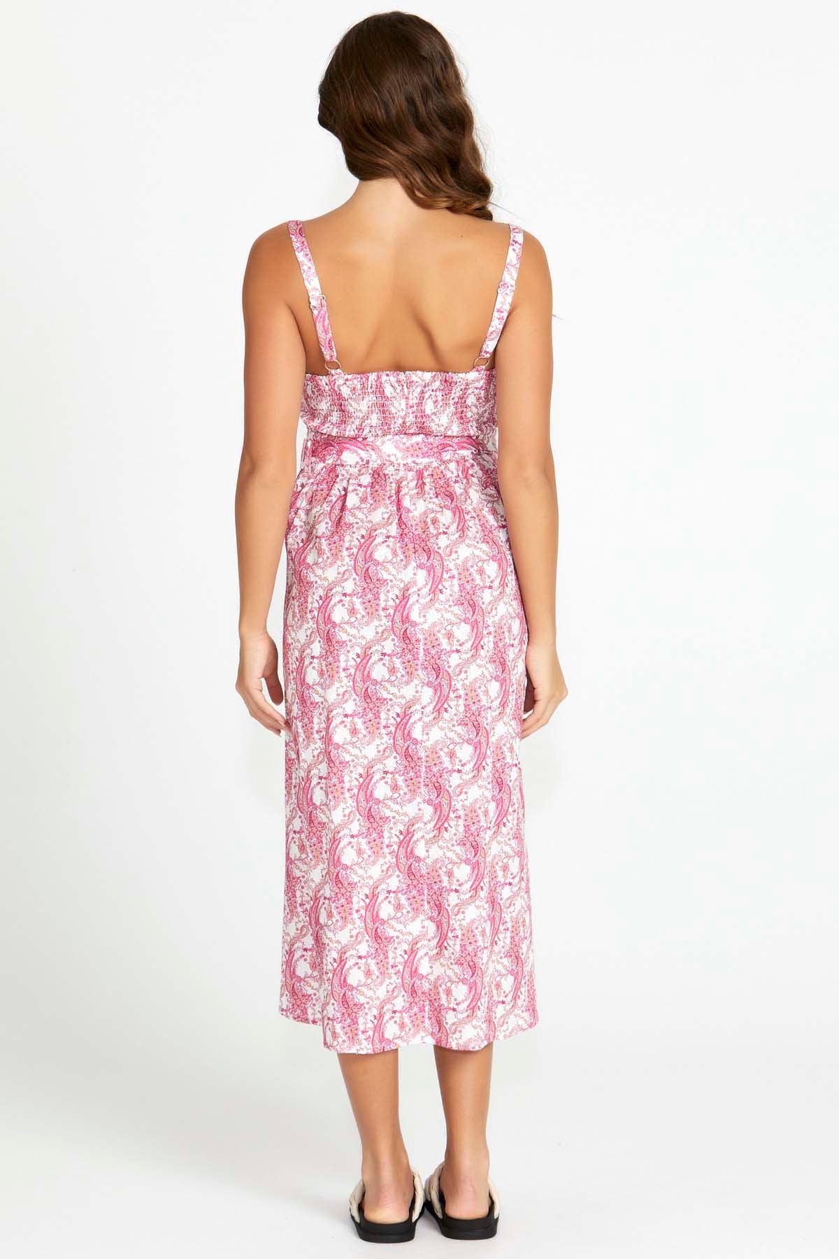 Sass Jemima Belted Midi Dress in Pink Paisley