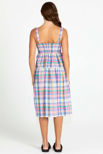 Sass Soleil Tiered Midi Dress in Pastel Check