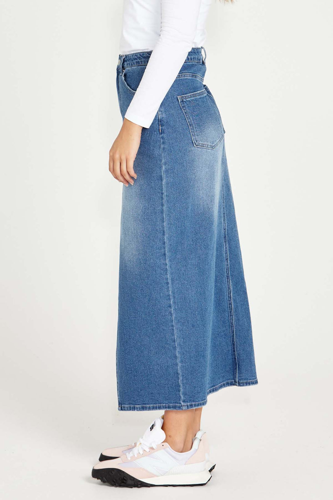 Emerald Denim Maxi Skirt in 80 Wash Blue | SASS | Hey Sara