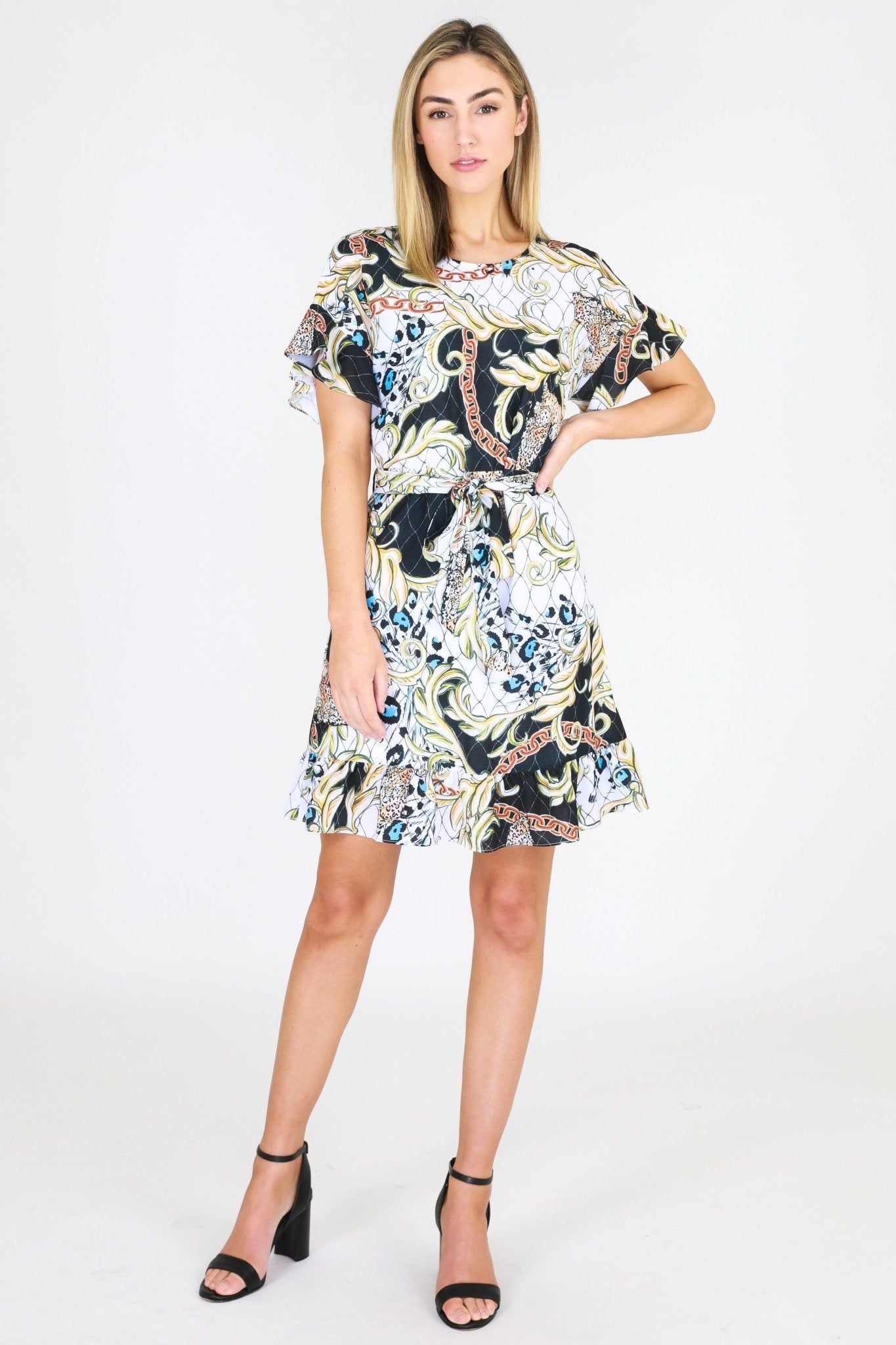 3rd Love Ruffle Trim Dress in Chain Print - Hey Sara