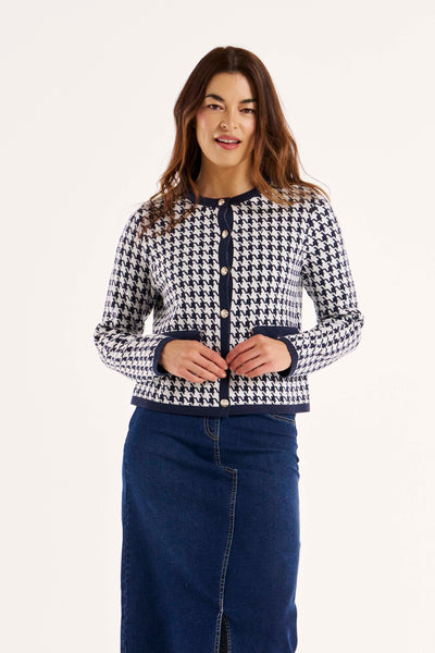 Betty Basics Lady Cardigan in Navy Houndstooth