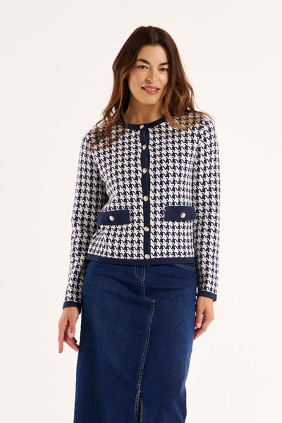 Betty Basics Lady Cardigan in Navy Houndstooth