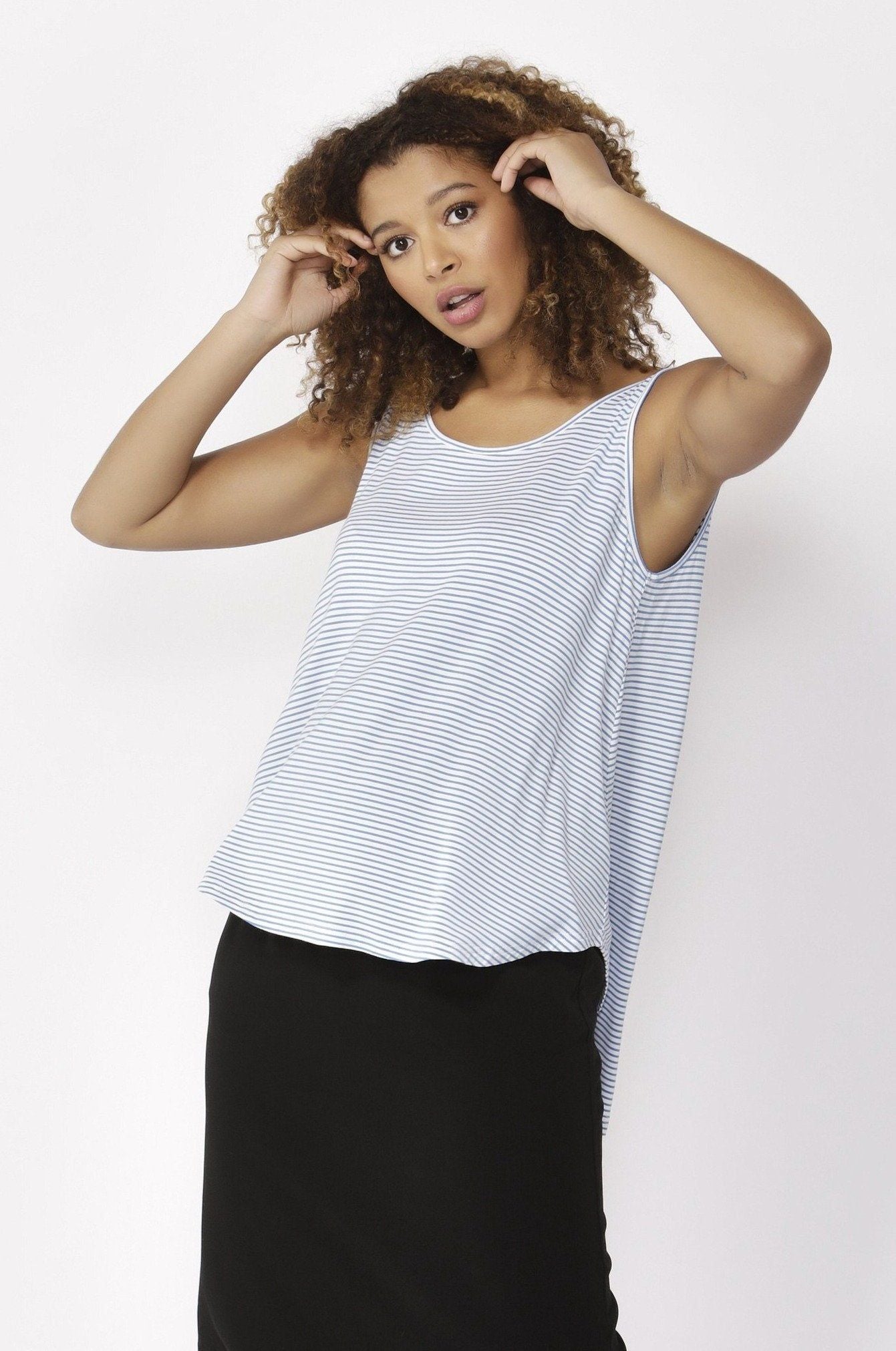 Betty Basics Boston Tank Top in Sky White Stripe - Hey Sara