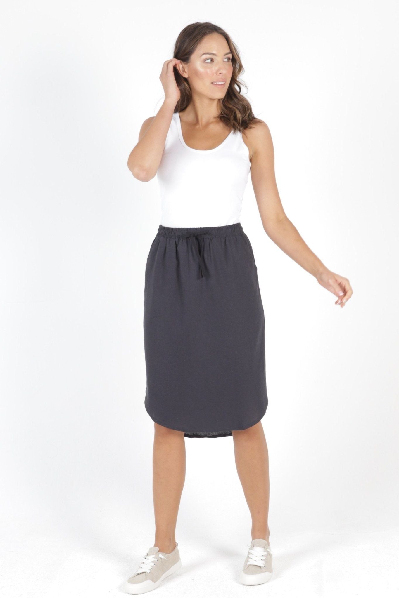 Betty Basics Carson Linen Skirt in Indi Grey - Hey Sara