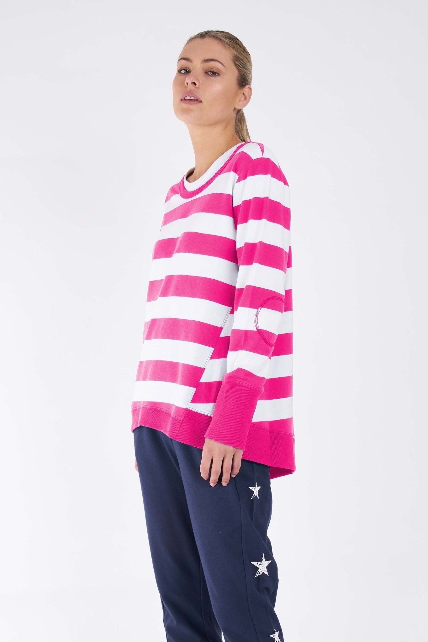 Betty Basics Dolly Sweater in Fuchsia White Stripe - Hey Sara