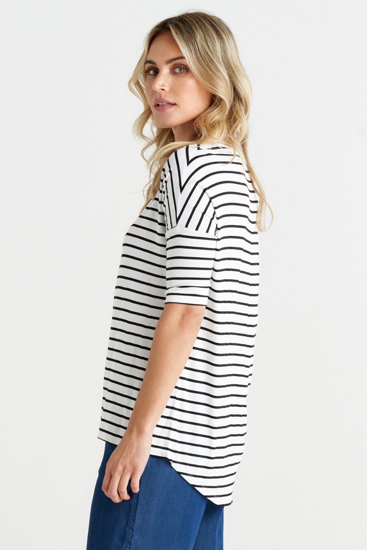 Marbella Tee in Black White Stripe | Betty Basics | Hey Sara