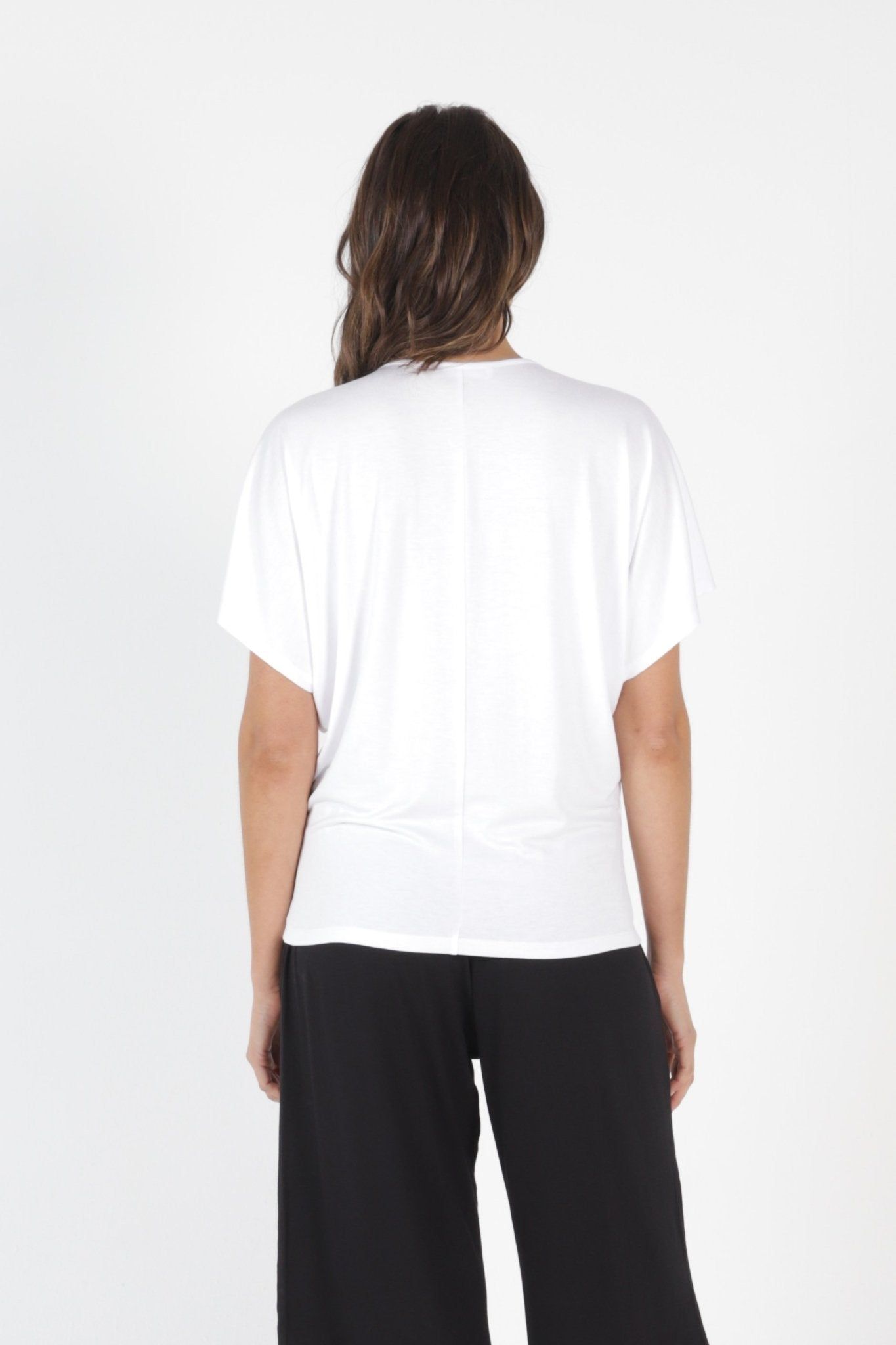 Betty Basics Maui Tee in White with Wild Print - Hey Sara