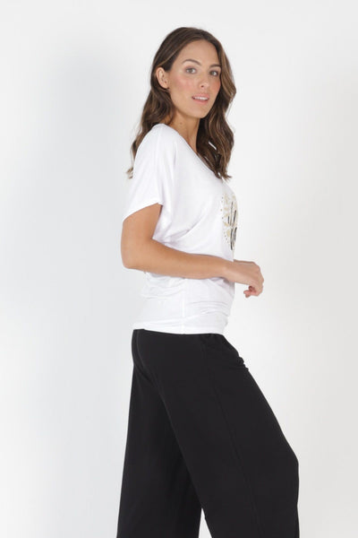 Betty Basics Maui Tee in White with Wild Print - Hey Sara