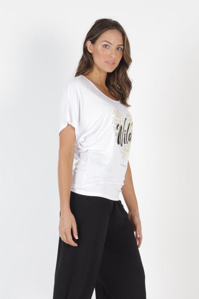 Betty Basics Maui Tee in White with Wild Print - Hey Sara