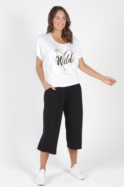 Betty Basics Maui Tee in White with Wild Print - Hey Sara