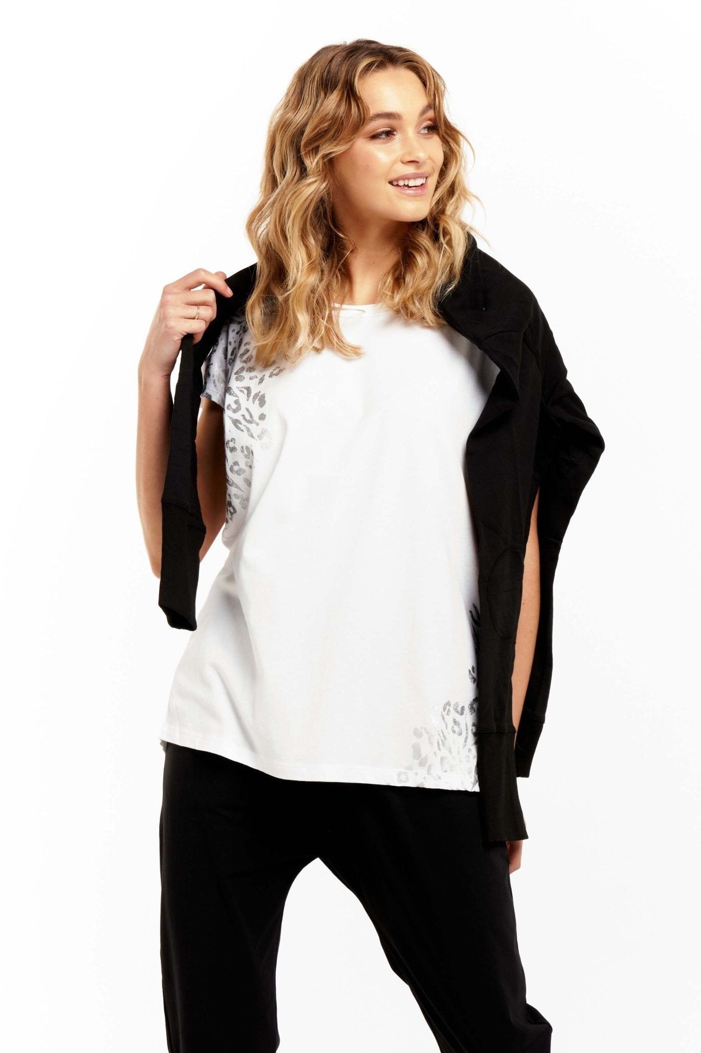 Betty Basics Tyra Top in White with Silver - Hey Sara