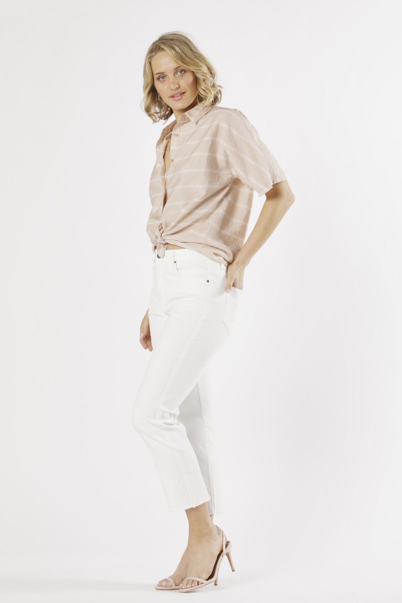 Fate + Becker Indiana Stripe Shirt in Rose - Hey Sara