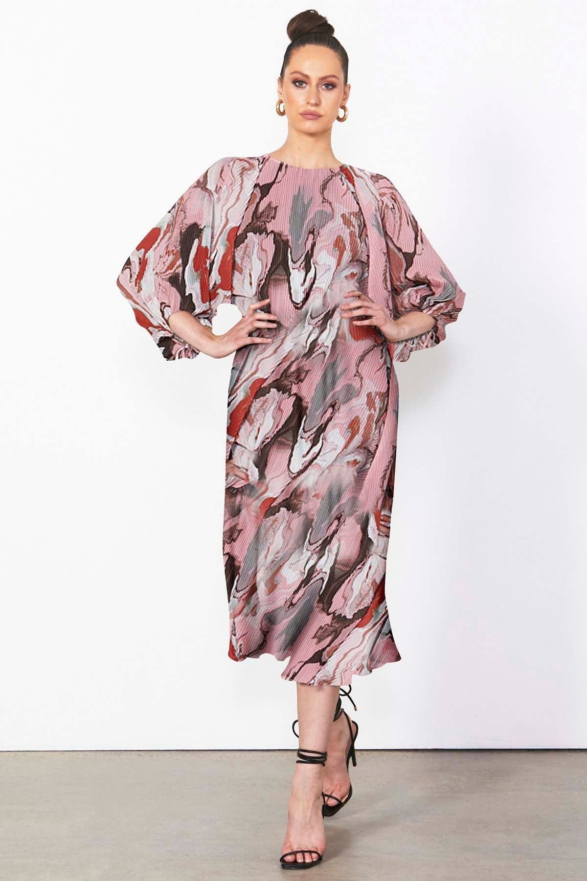 Fate + Becker Journey Again Midi Dress in Marble Print - Hey Sara