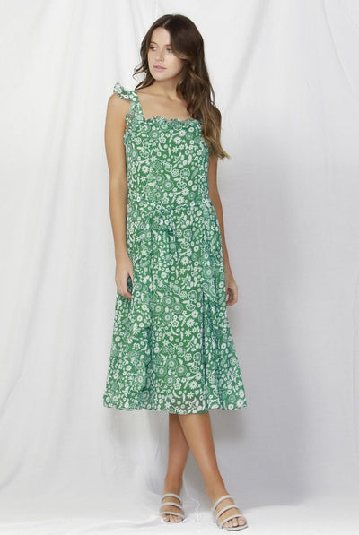 Fate + Becker La Spezia Ruffled Dress in Green Print - Hey Sara