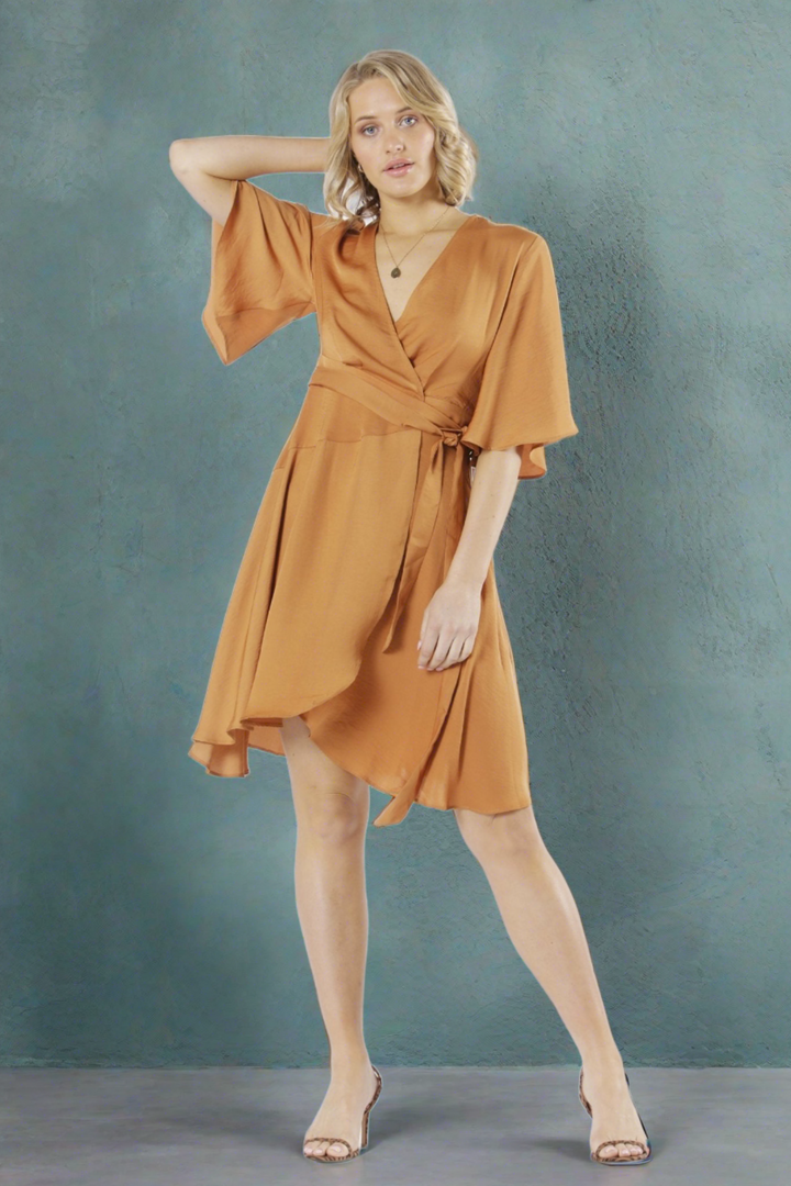 Fate Becker Mariella Wrap Dress in Apricot Hey Sara