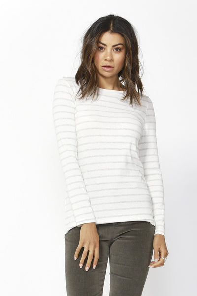 Betty Basics Holly Rib Long Sleeve Tee in White / Grey Stripe - Hey Sara