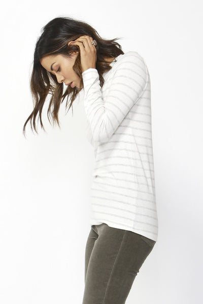 Betty Basics Holly Rib Long Sleeve Tee in White / Grey Stripe - Hey Sara