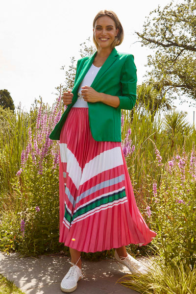 Betty Basics Kit Pleated Midi Skirt in Pink Chevron