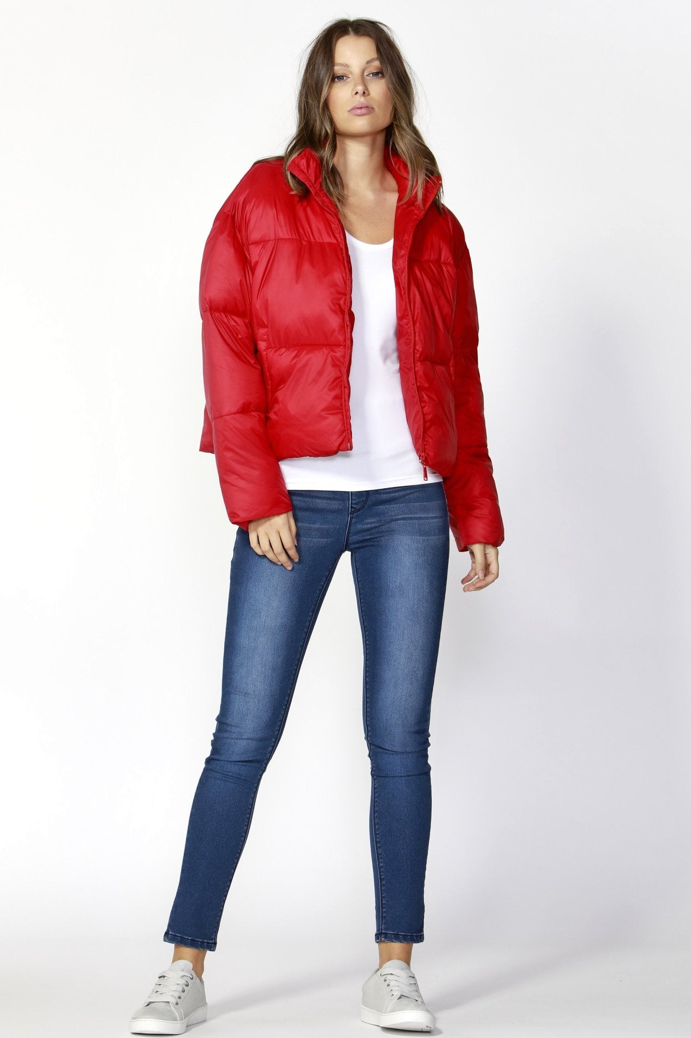 Betty Basics Dylan Cropped Puffer Jacket in Lava Red - Hey Sara