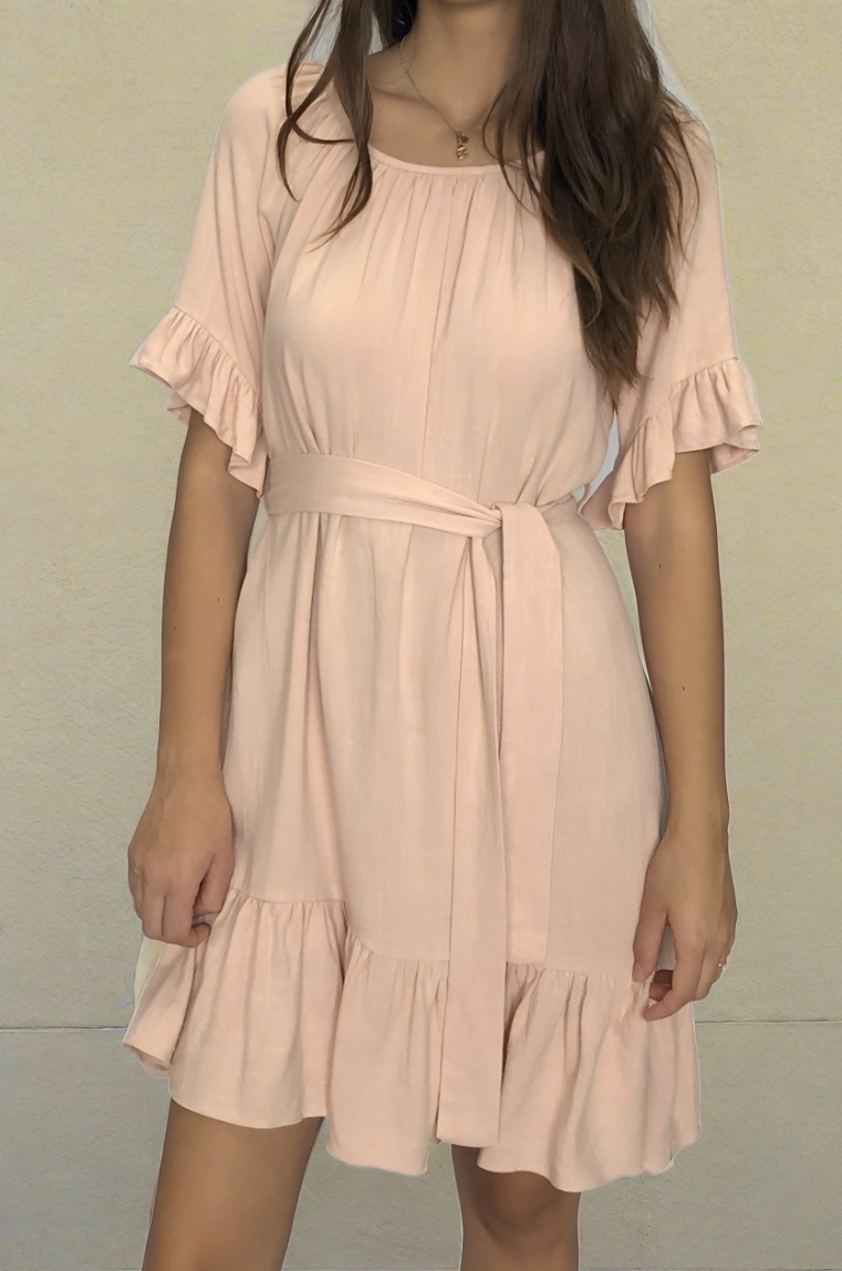 Fate + Becker Dakota Ruffle Dress in Beige Pink
