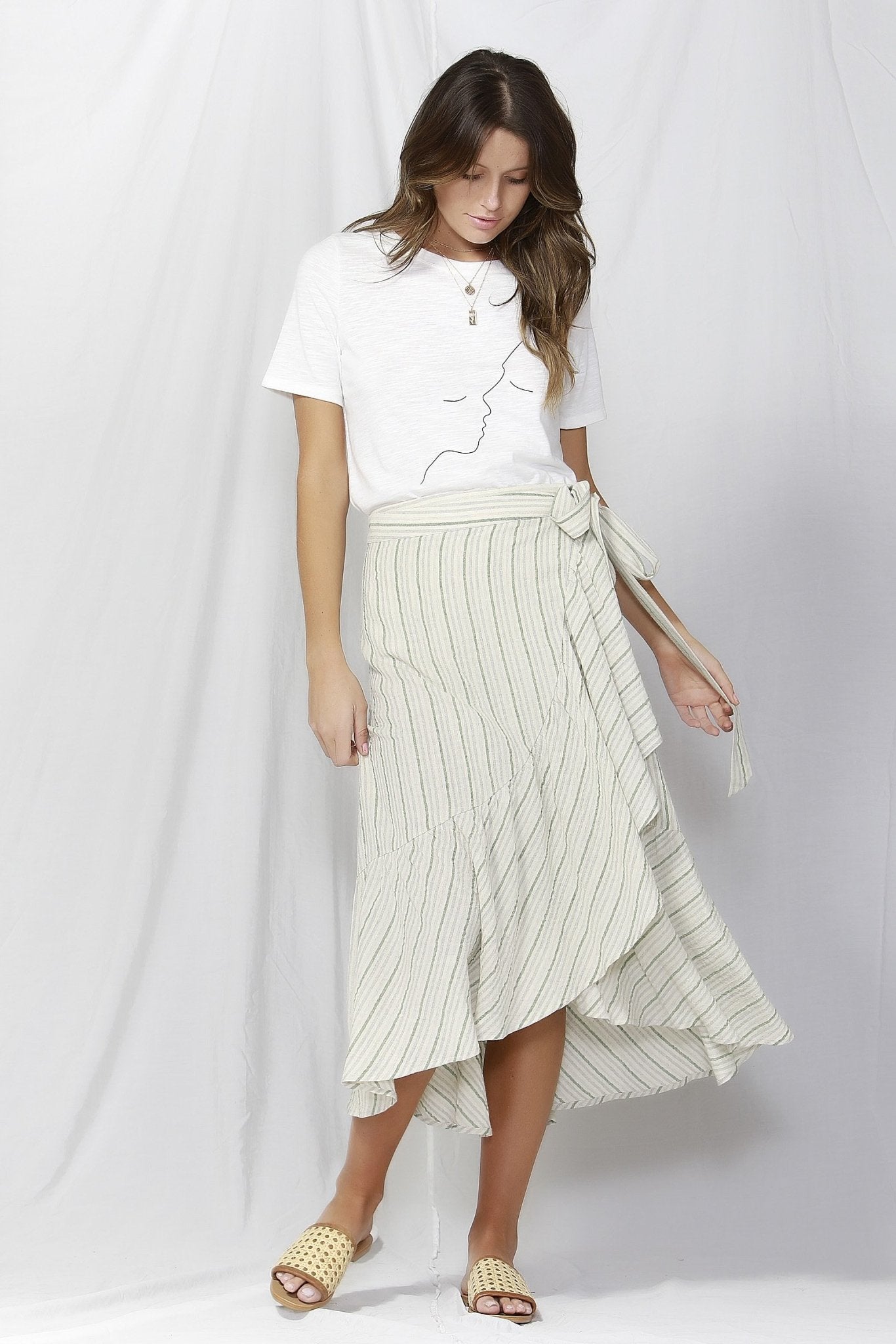 Fate + Becker Naples Linen Frilled Skirt in Stripe SIZE 8 and 10 ONLY - Hey Sara
