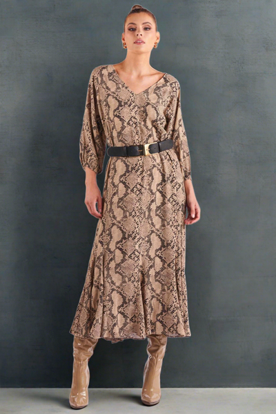 Fate + Becker Only Yesterday Dress in Snake Print
