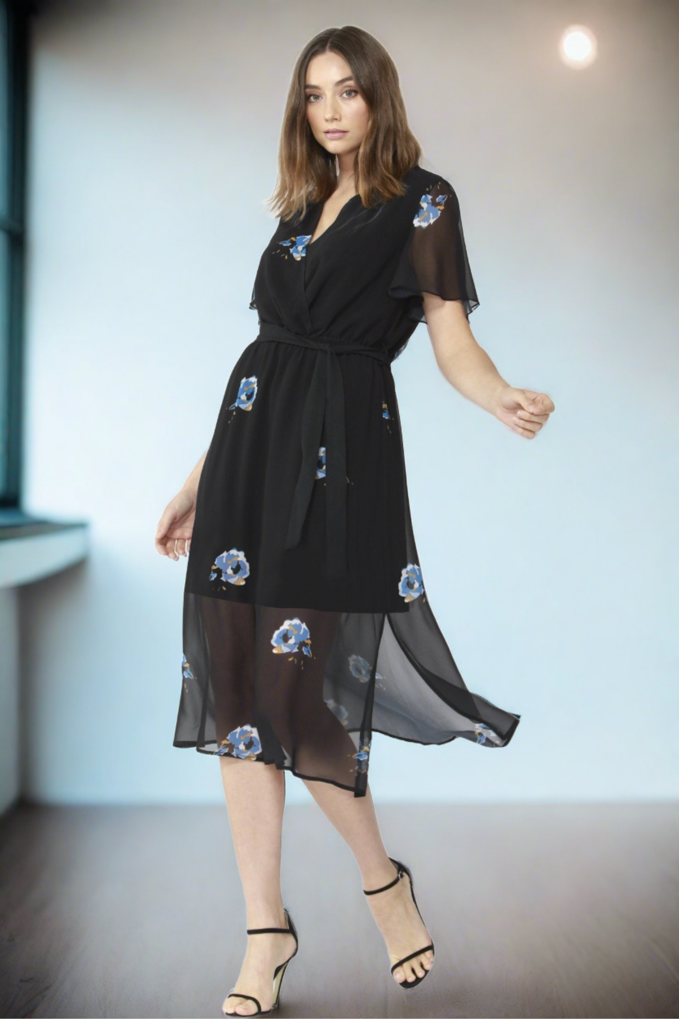 Fate + Becker Soho Midi Dress in Black with Floral