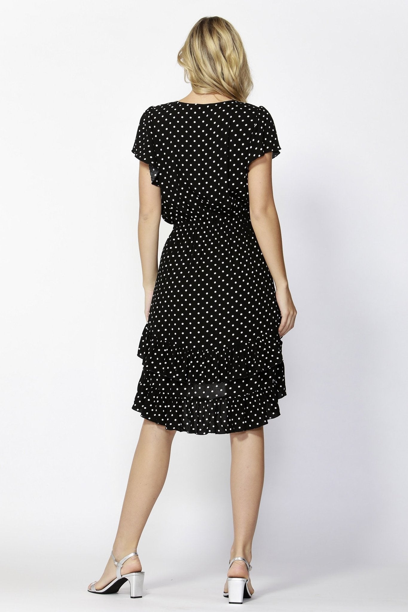 Fate + Becker Sunny Day Frilly Dress in Black / White Dots - Hey Sara