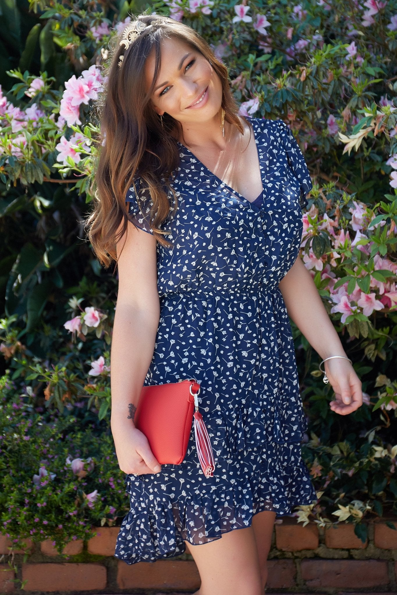 Fate + Becker Sunny Day Frilly Dress in Navy Print - Hey Sara