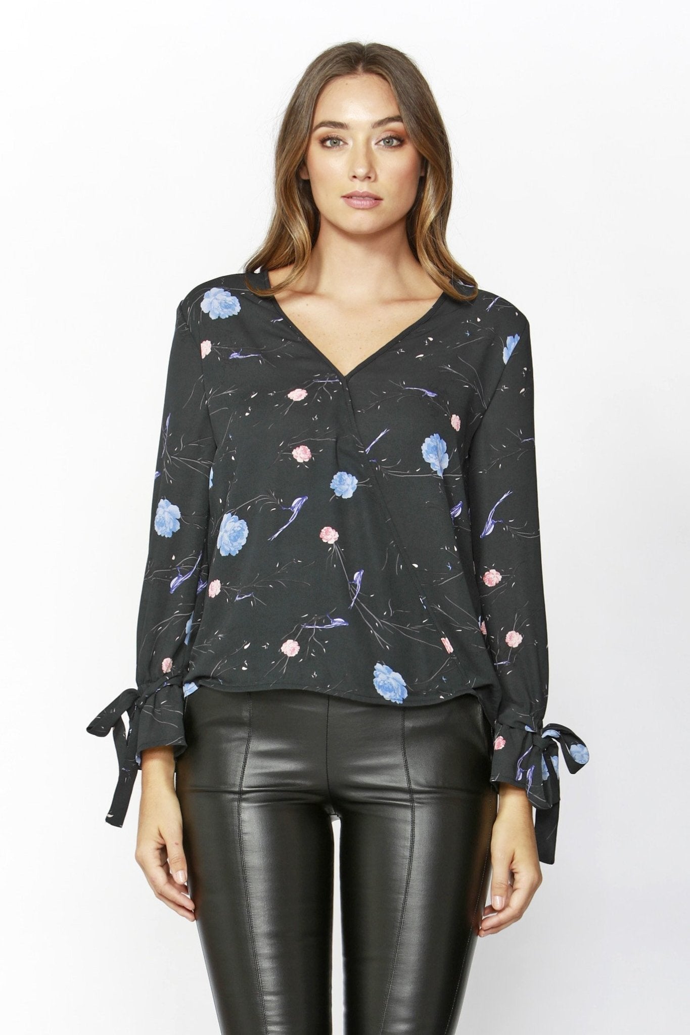 Sass Birds in the Night Wrap Blouse in Charcoal Grey - Hey Sara