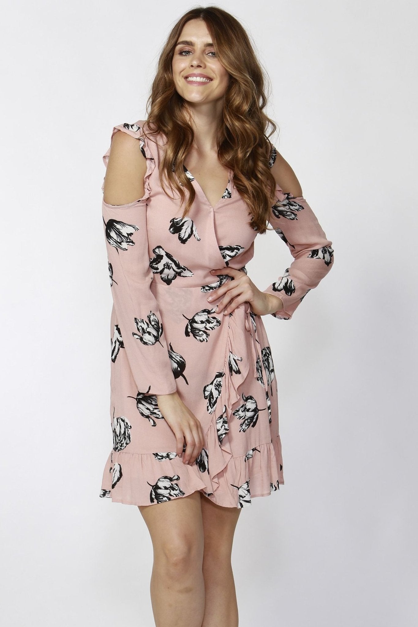 Sass Blooms Ruffle Wrap Dress in Petal Pink - Hey Sara