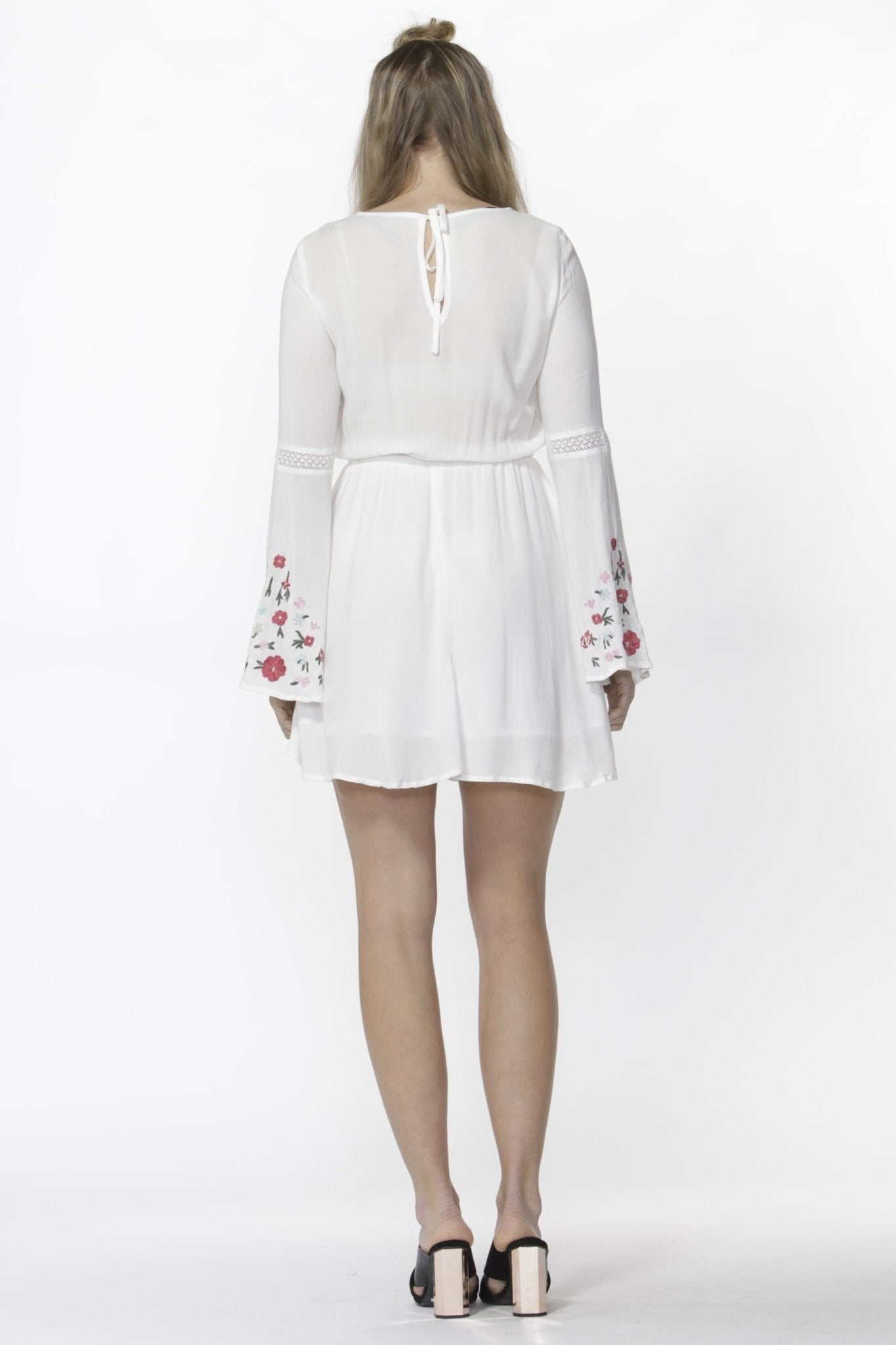Sass Daliah Embroidered Bell Sleeve Boho Dress in White - Hey Sara