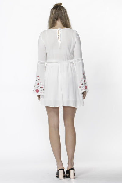 Sass Daliah Embroidered Bell Sleeve Boho Dress in White - Hey Sara