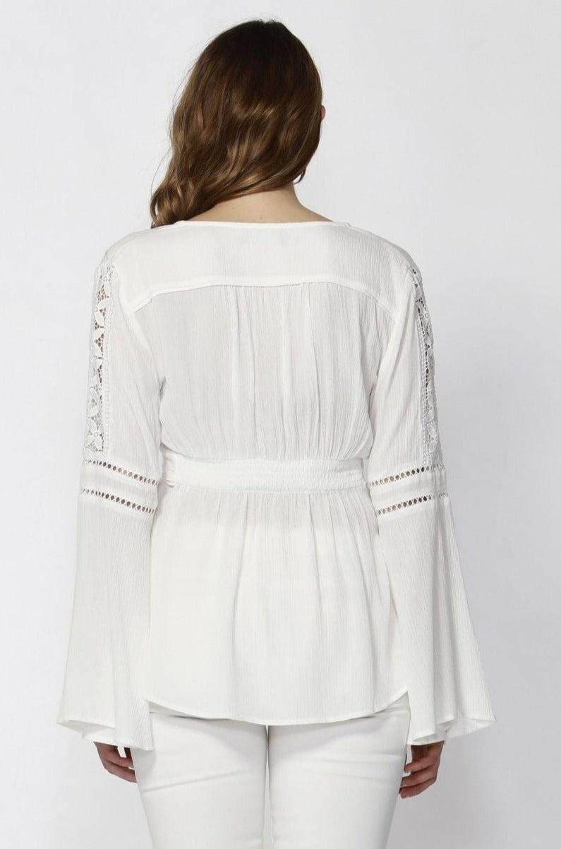 Sass Dominique Lace Trim Boho Blouse in Pearl - Hey Sara