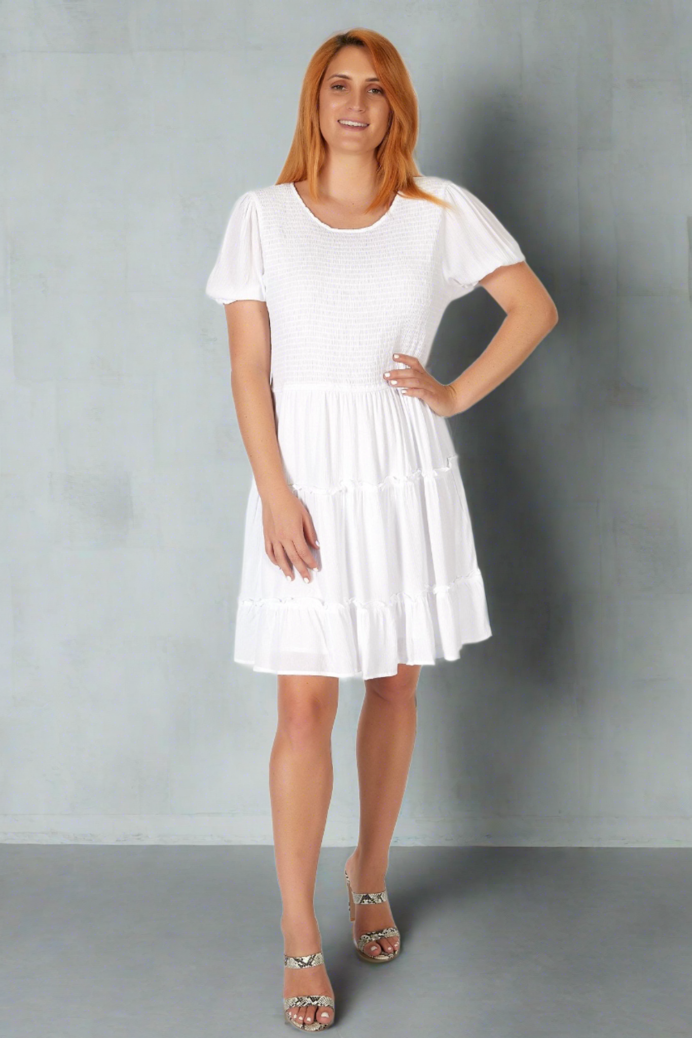 Sass Eya Shirred Dress in White
