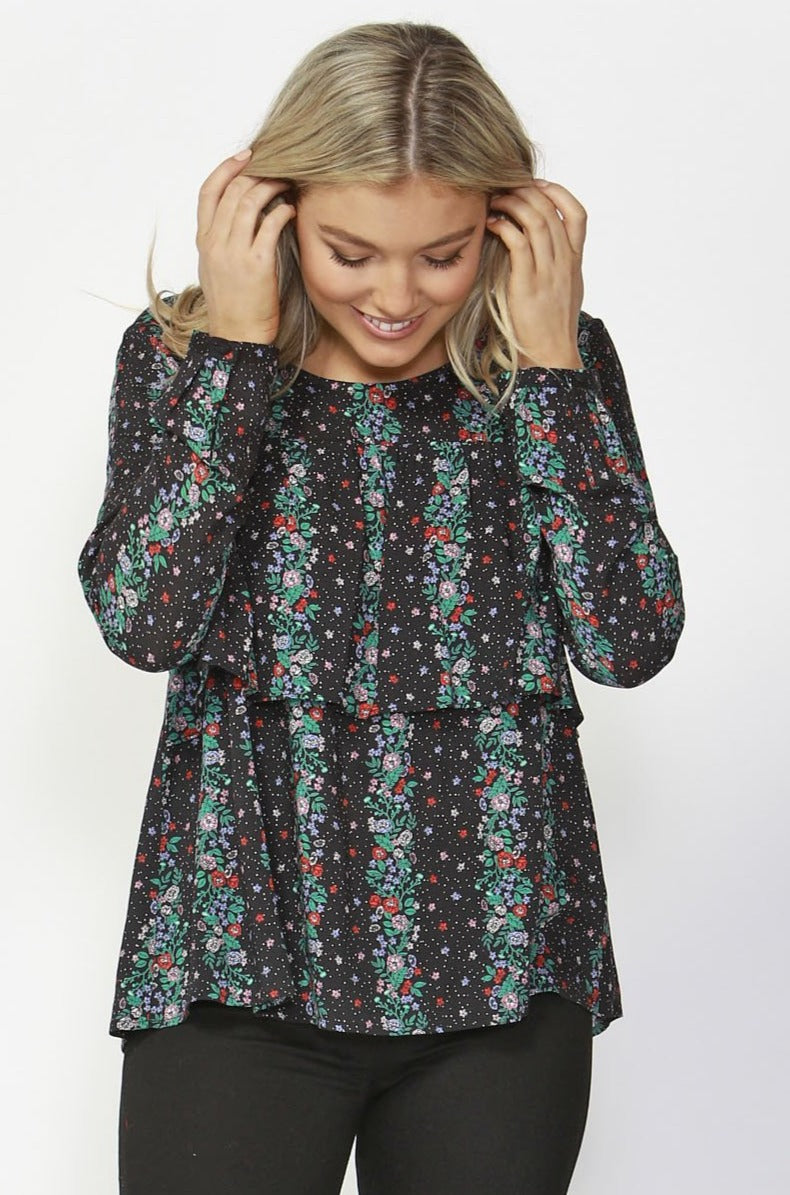 Sass Falling Florals Layered Blouse in Print - Hey Sara