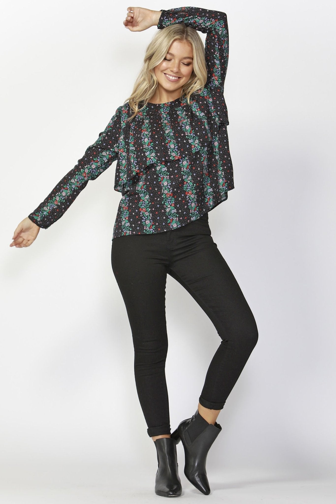 Sass Falling Florals Layered Blouse in Print - Hey Sara