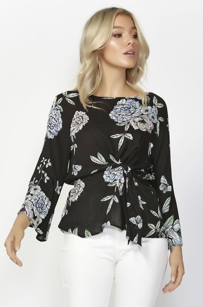 Sass Floral Oasis Tie Front Blouse in Print - Hey Sara