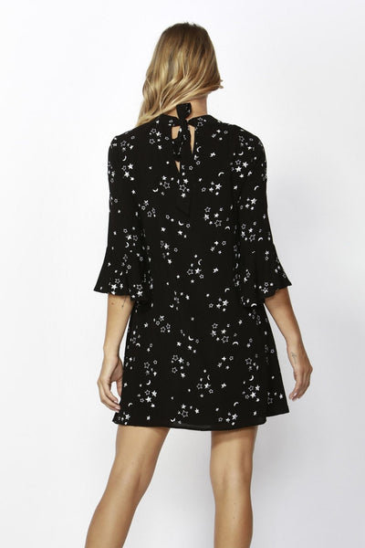 Sass Galaxy Print Bell Sleeve Mini Dress in Black Size 10 or 12 Only - Hey Sara