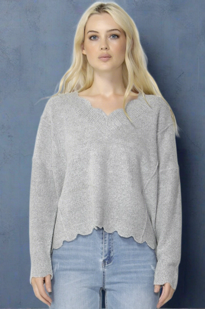 Sass Out of My Mind Scallop Knit in Grey