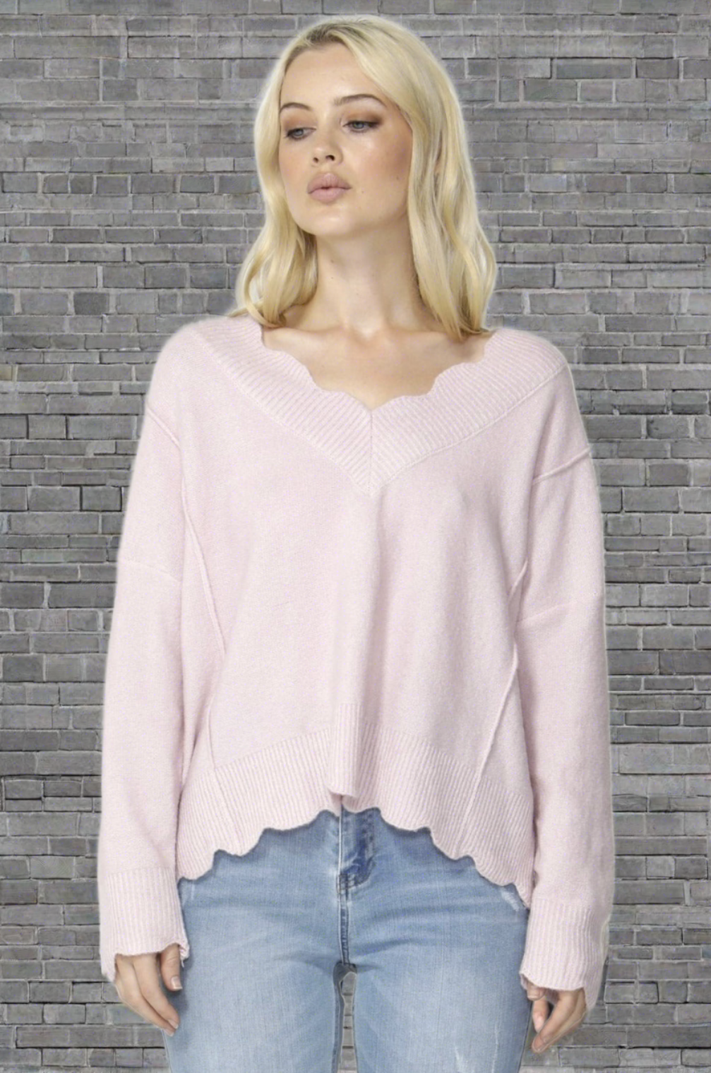 Sass Out of My Mind Scallop Knit in Powder Pink