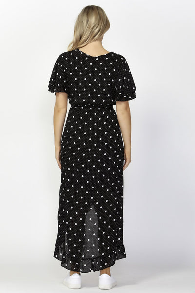 Sass Spot on Wrap Maxi Dress in Black Print SIZE 10 12 ONLY - Hey Sara
