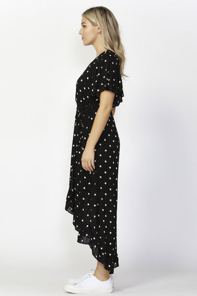 Sass Spot on Wrap Maxi Dress in Black Print SIZE 10 12 ONLY - Hey Sara