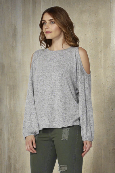 Sass Stela Bubble Sleeve Top in Grey Marle