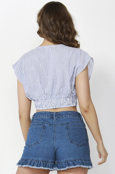 Sass Stripe Out Cropped Top in Blue White Stripe - Hey Sara