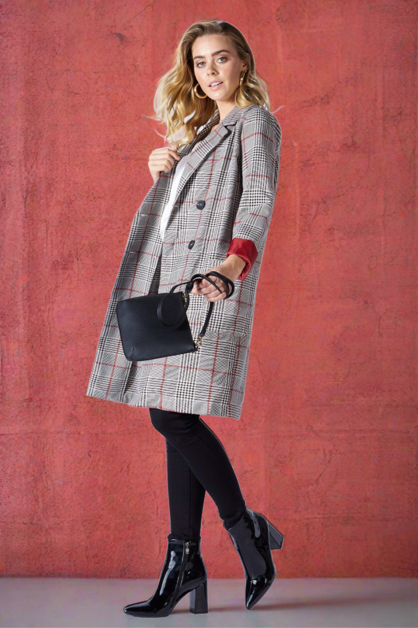Sass Undercover Check Trench Coat in Pink Check