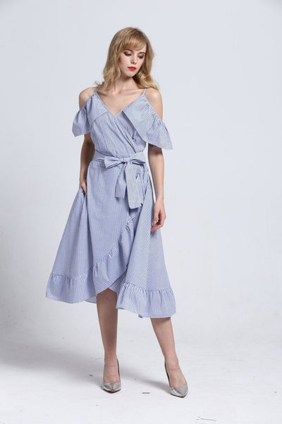 Worthier Sky Blue and White Stripe Wrap Dress - Size 8 and 14 ONLY - Hey Sara