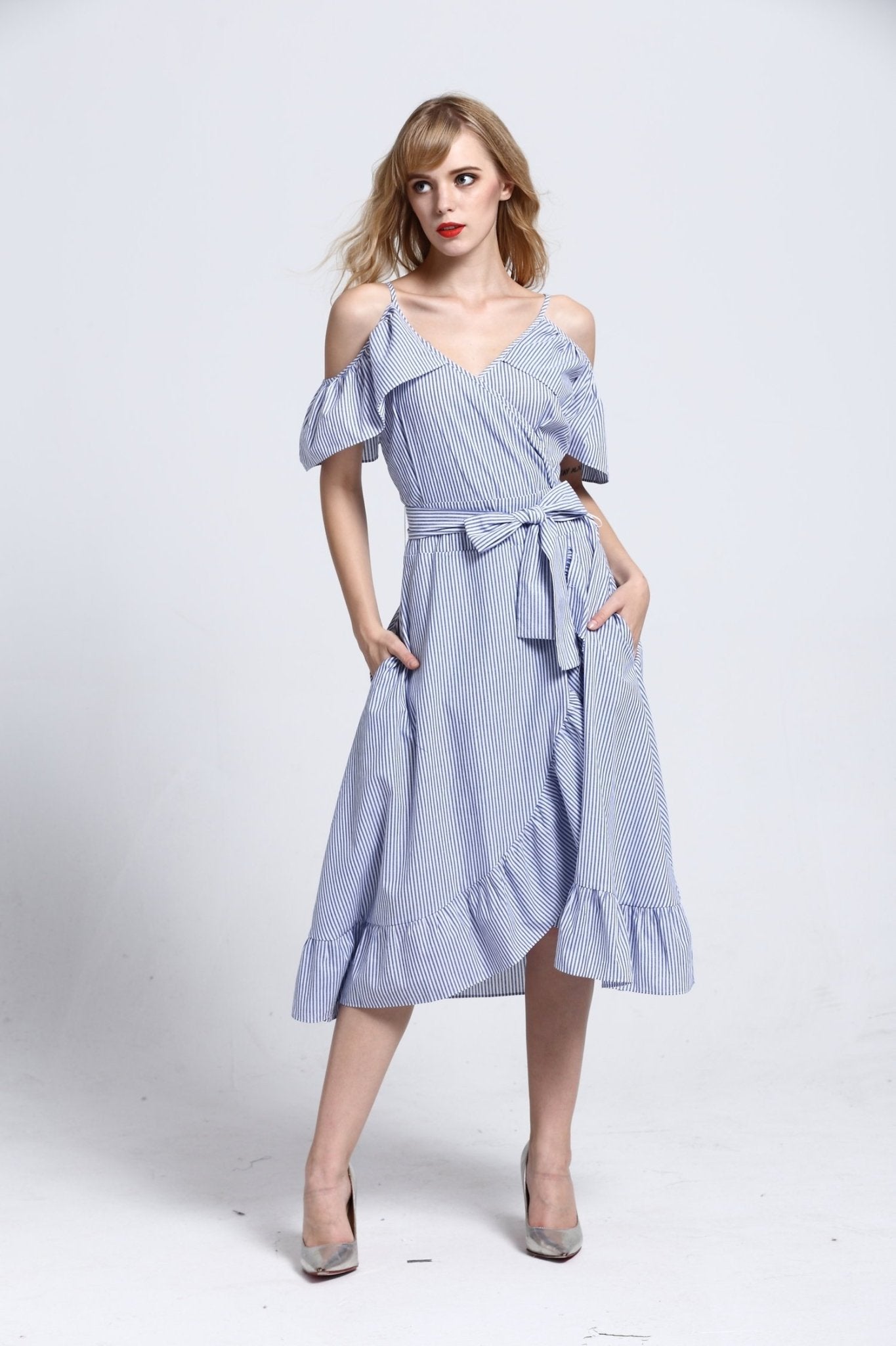 Worthier Sky Blue and White Stripe Wrap Dress - Size 8 and 14 ONLY - Hey Sara