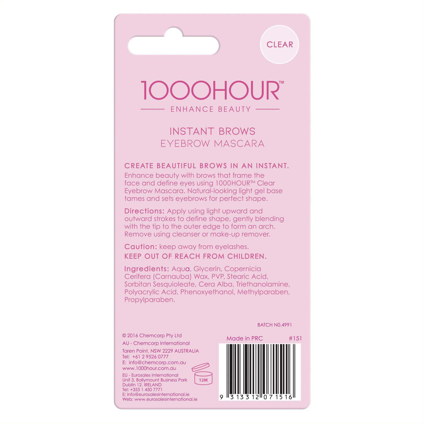 1000 Hour Instant Brows - Clear Eyebrow Mascara for Shaping - Hey Sara